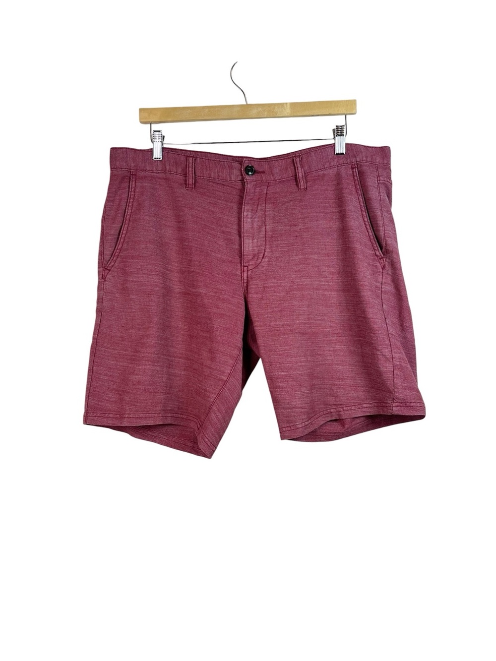 John Varvatos Washed Flat Front Brick Merlot Red Shorts Size 38 Linen Blend